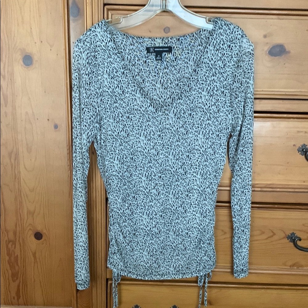 INC International Concepts Black and Cream Fitted Ruched Blouse